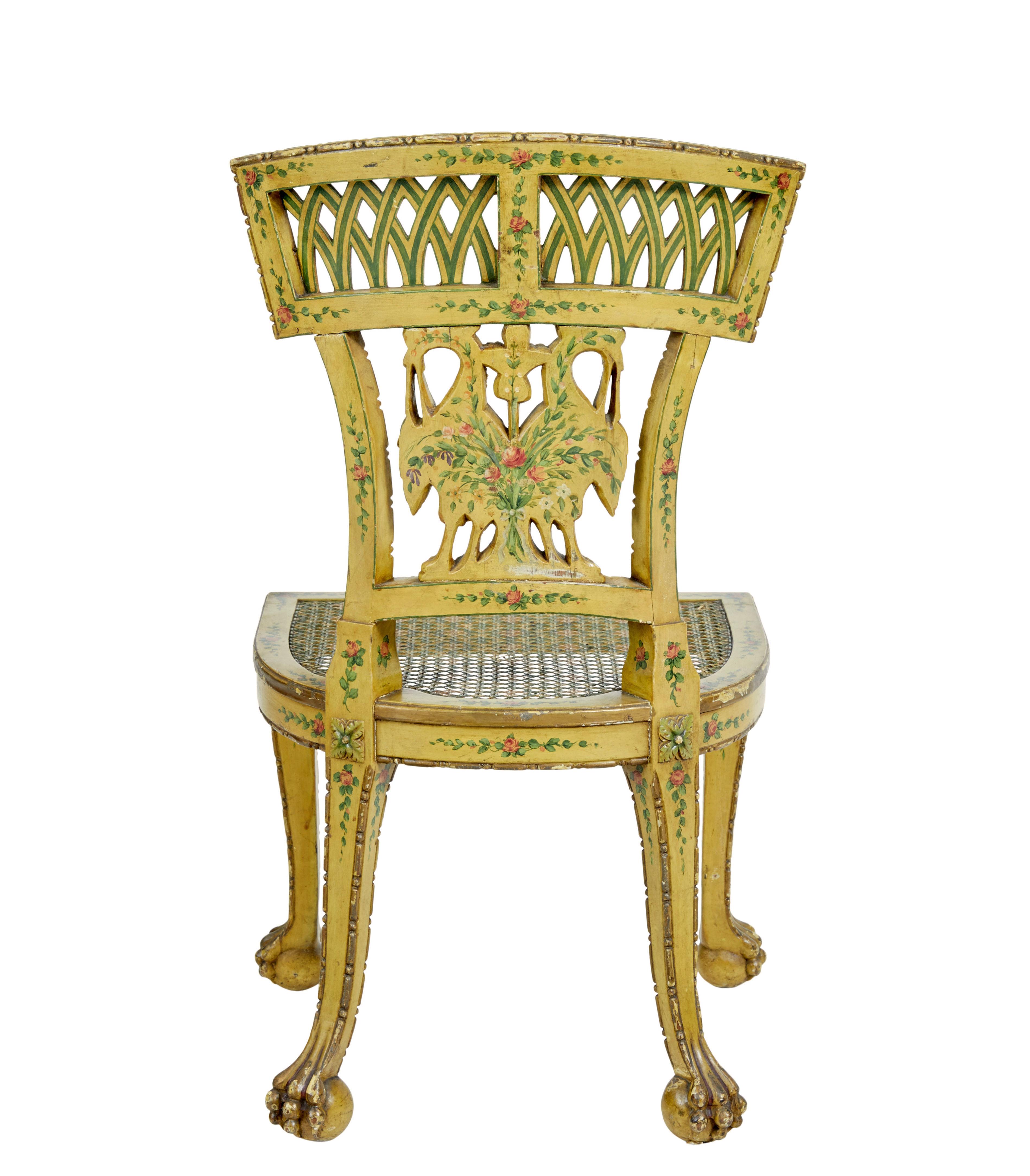 Hand-Carved 19th century Biedermeier carved and painted cane chair For Sale