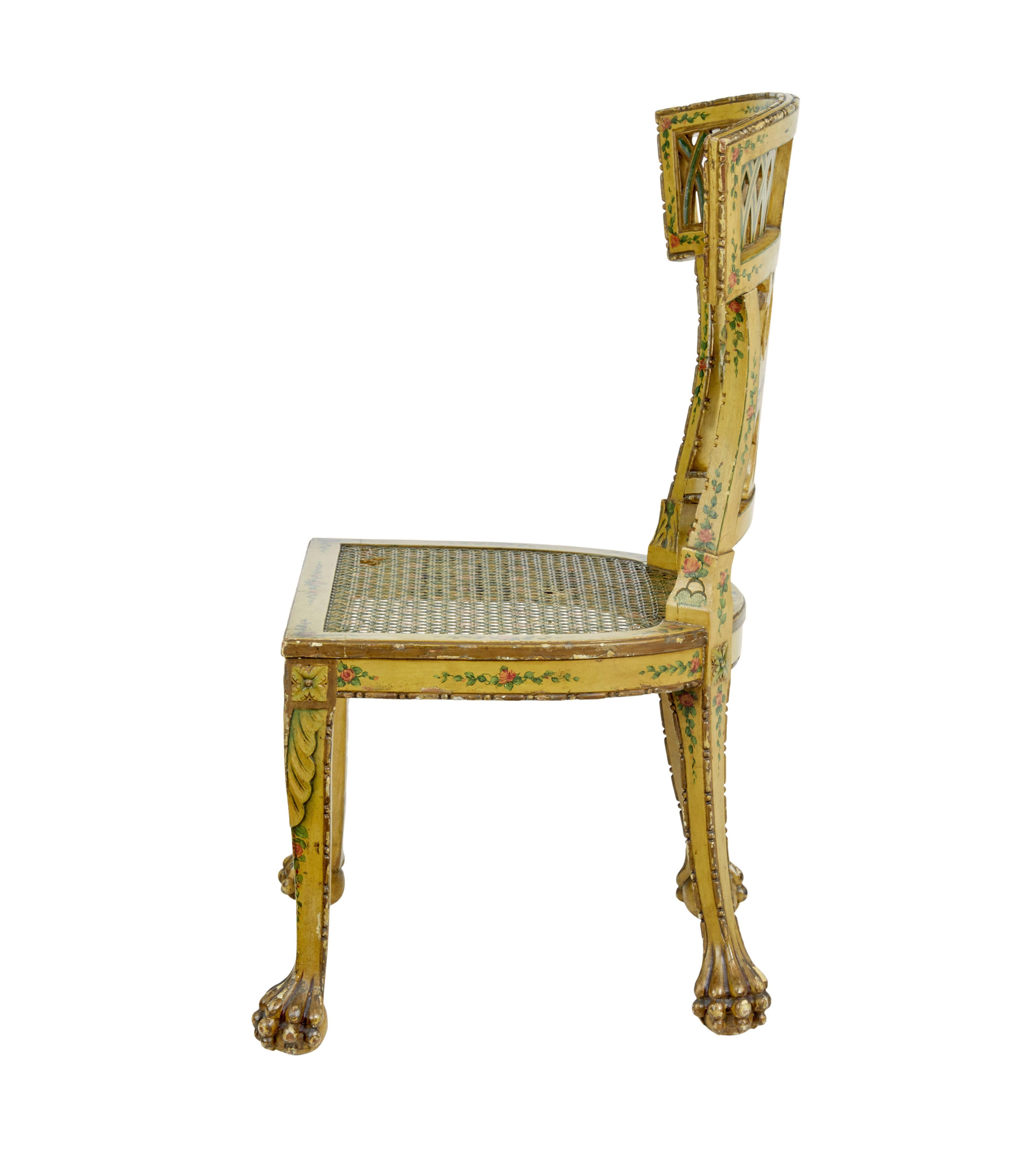 19th century Biedermeier carved and painted cane chair In Good Condition For Sale In Debenham, Suffolk