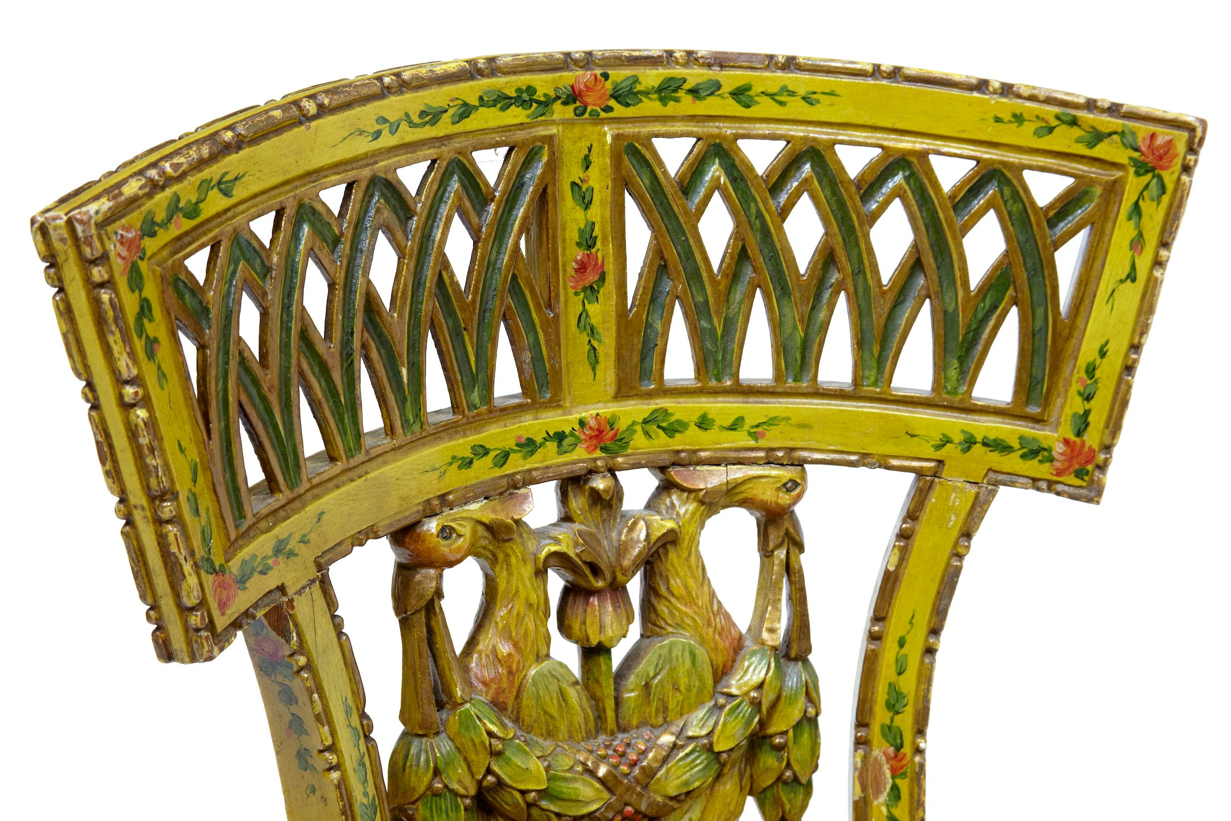 Pine 19th Century Biedermeier Carved and Painted Cane Chair