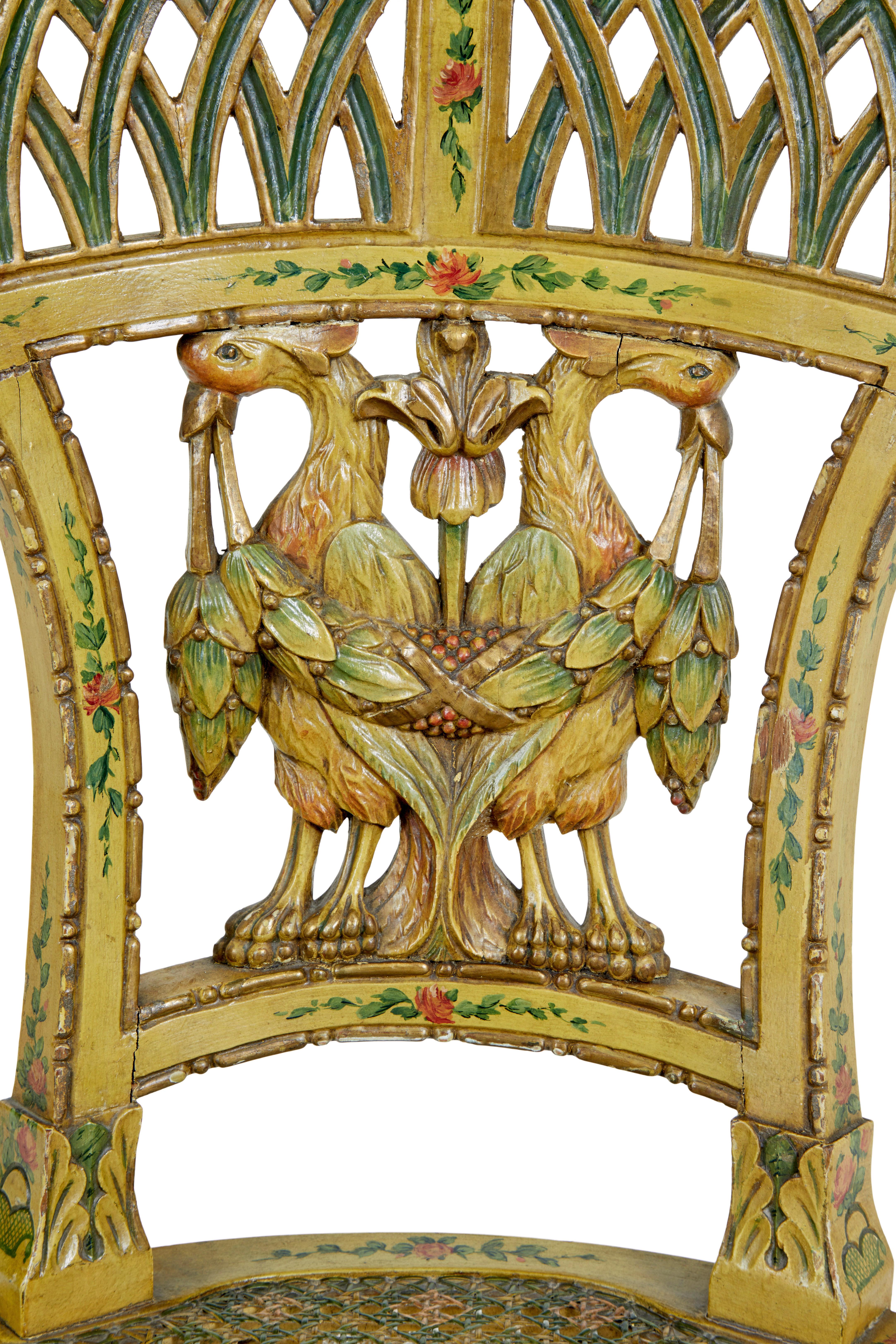 Biedermeier geschnitzter und bemalter Rohrstuhl aus dem 19. Jahrhundert im Angebot 1