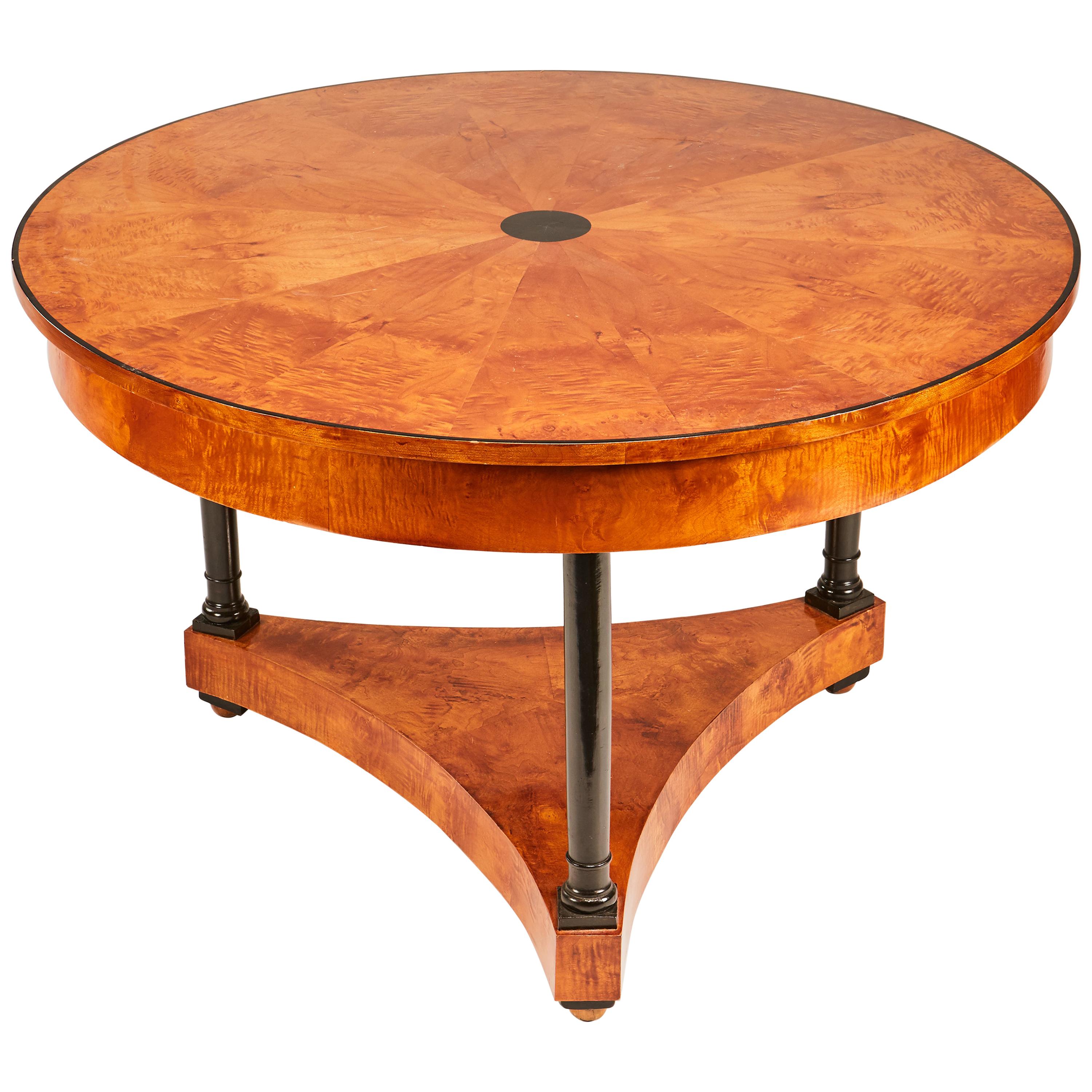 19th Century Biedermeier Center or Round Dining Table with Columns on Ball Feet