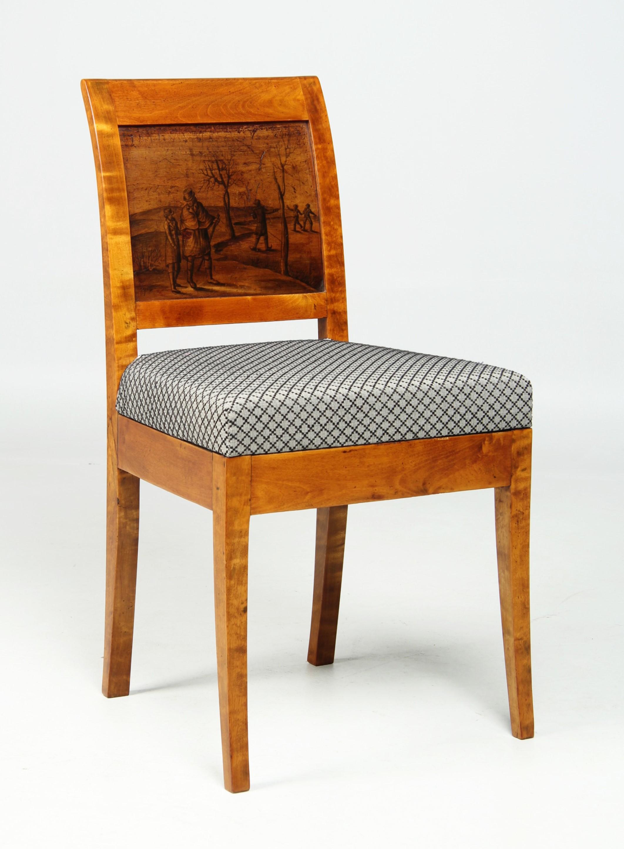 19th Century Biedermeier Chair with Ink Painting, Northern Germany, circa 1820 For Sale 5