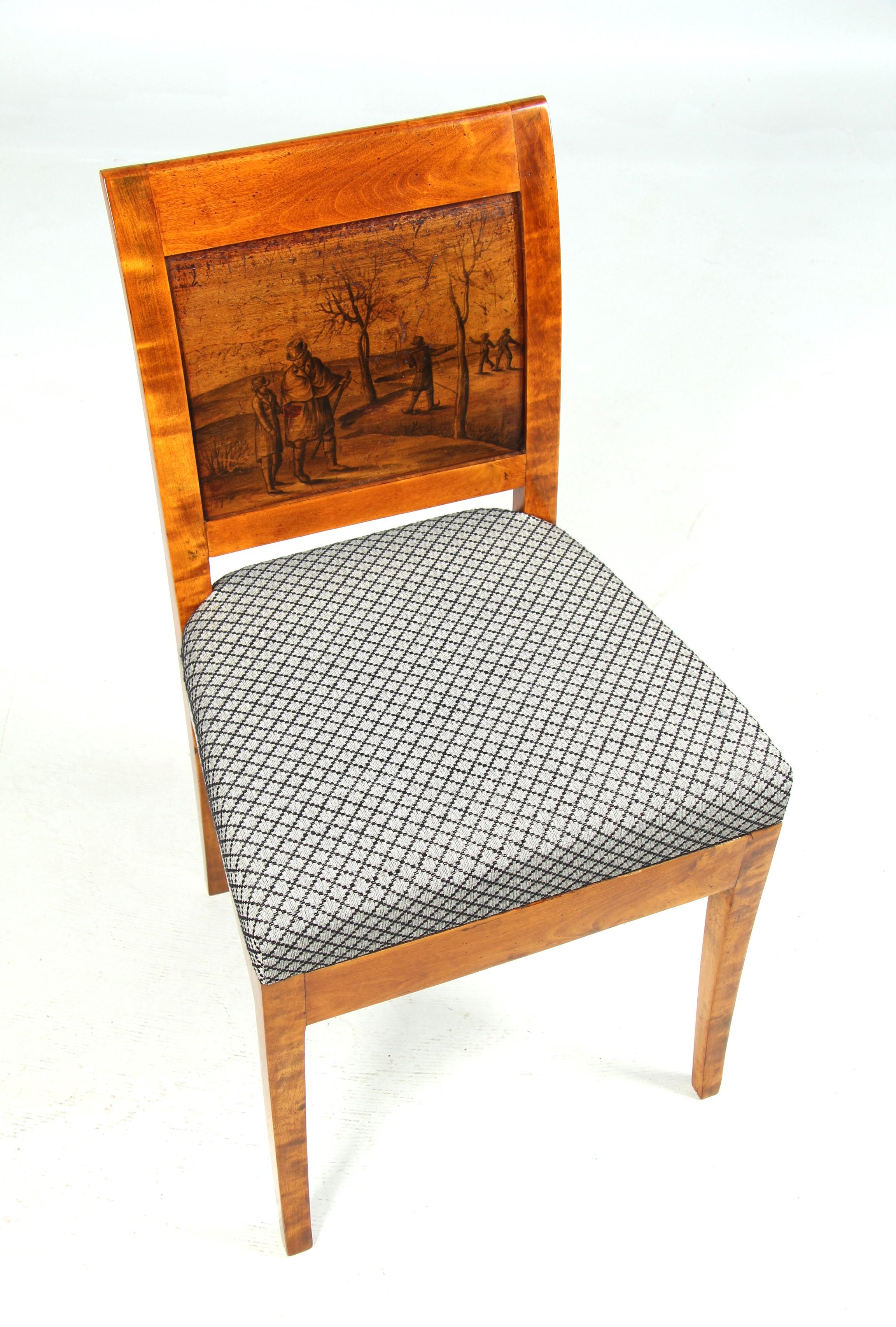 19th Century Biedermeier Chair with Ink Painting, Northern Germany, circa 1820 For Sale 4