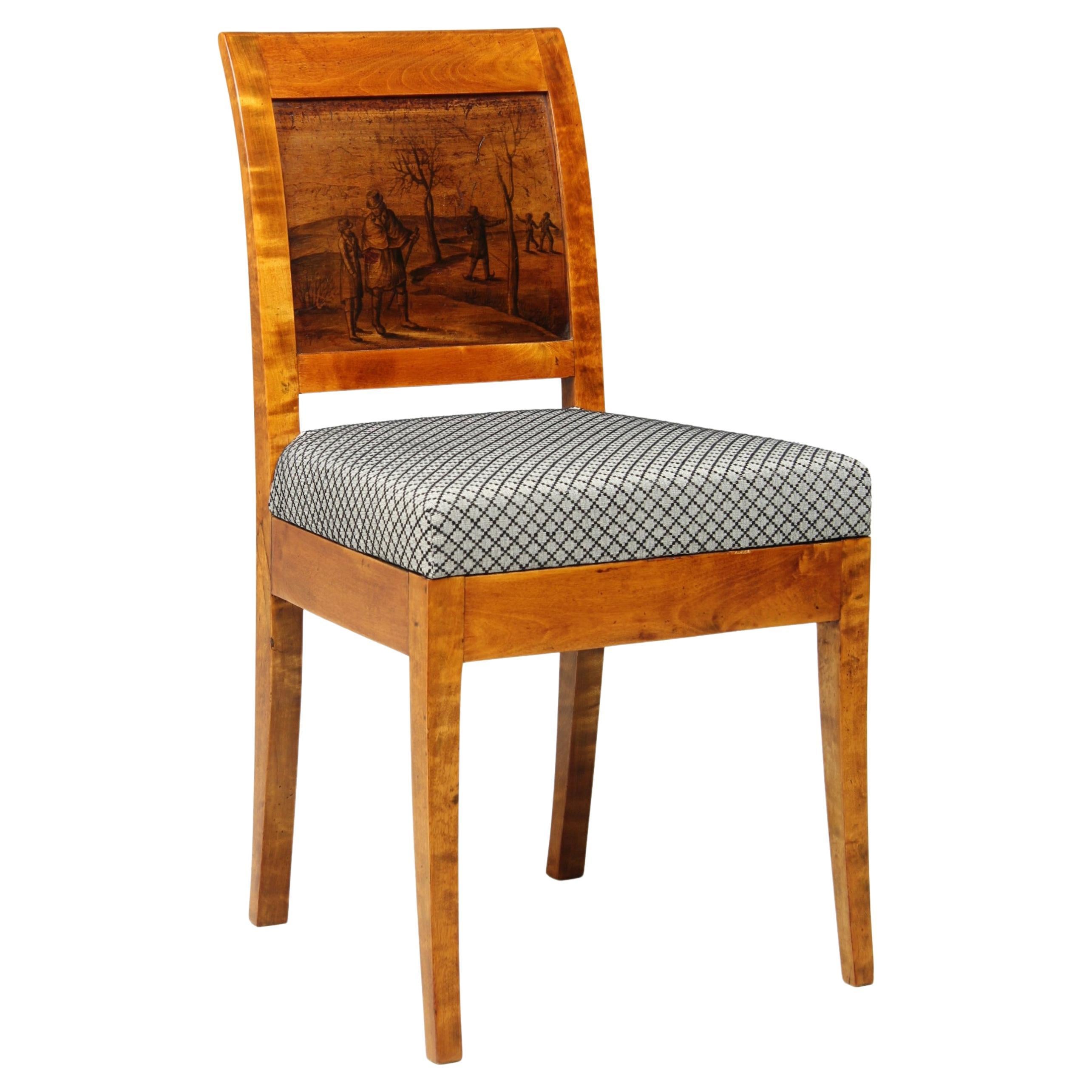19th Century Biedermeier Chair with Ink Painting, Northern Germany, circa 1820 For Sale