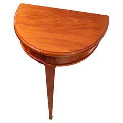 Small Biedermeier Half-Round Cherrywood Wall Table with Single Tapered Leg