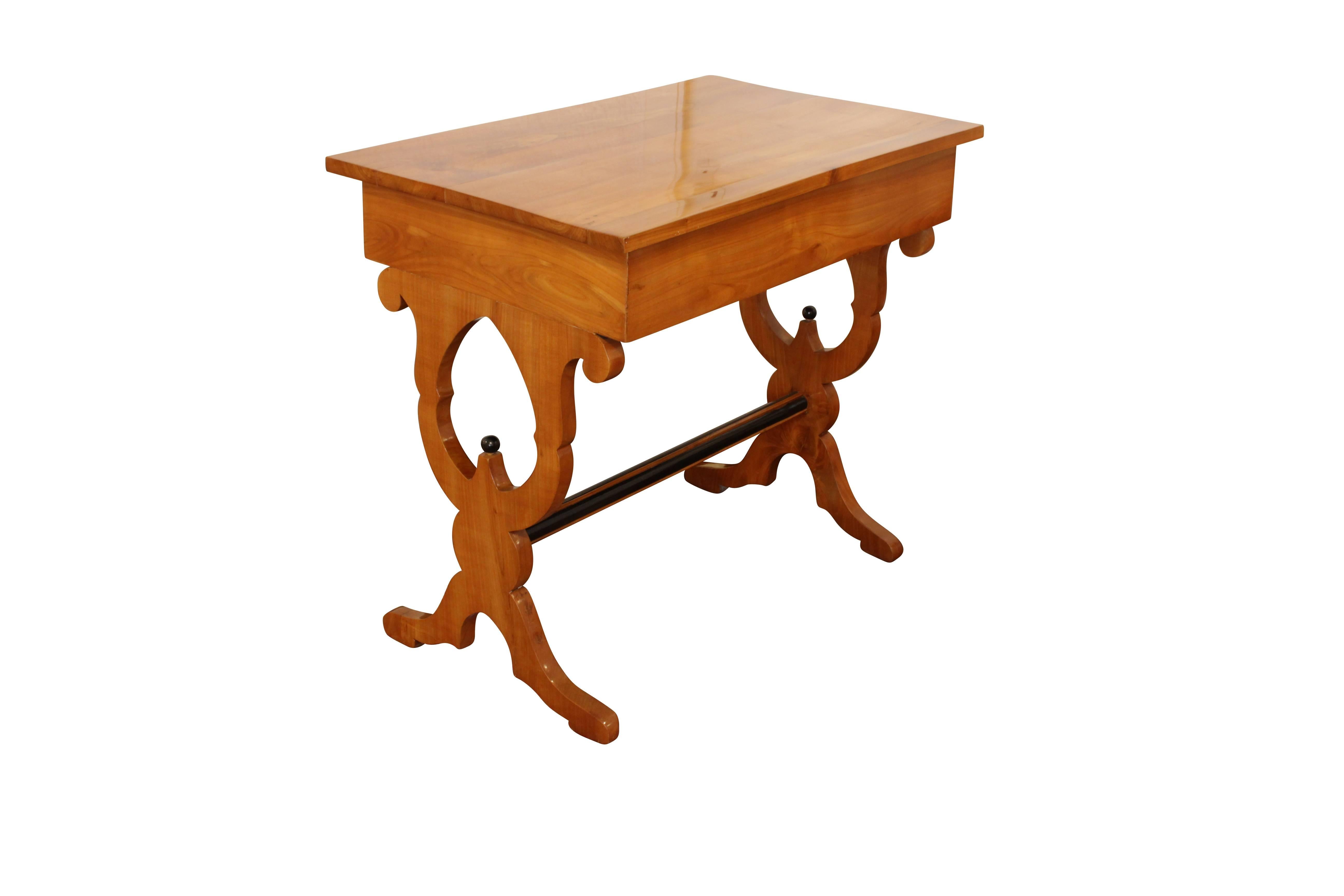 Polished 19th Century, Biedermeier Cherry Ladies Desk / Side Table For Sale