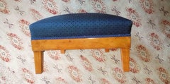 19th Century Biedermeier Cherrywood Footstool Upholstered Horsehair Covered