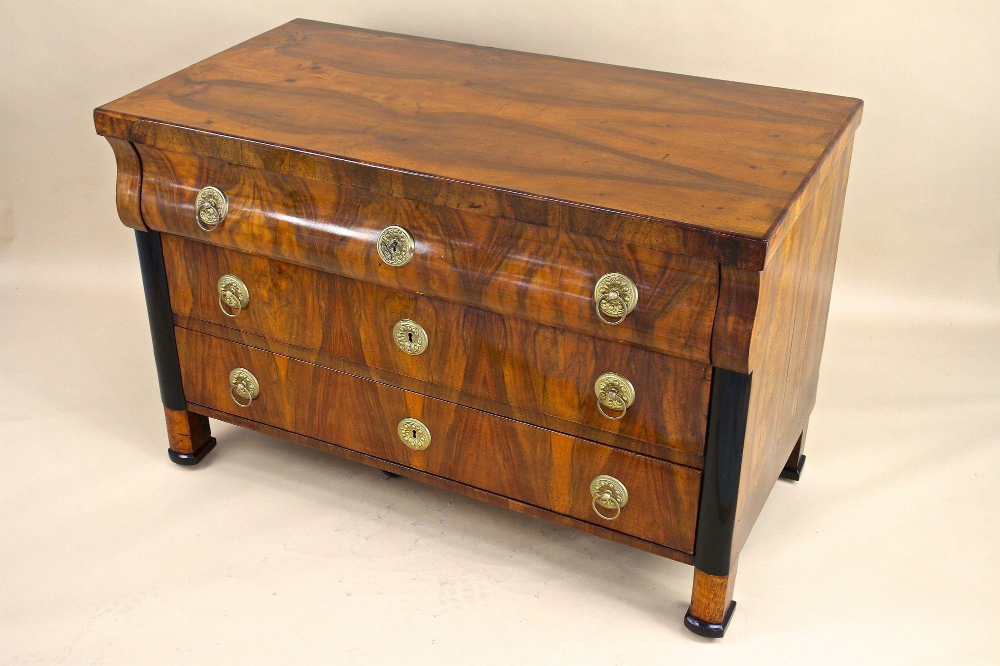 Brass 19th Century Biedermeier Chest of Drawers/ Commmode, Hand-Polished, AT ca. 1825 For Sale