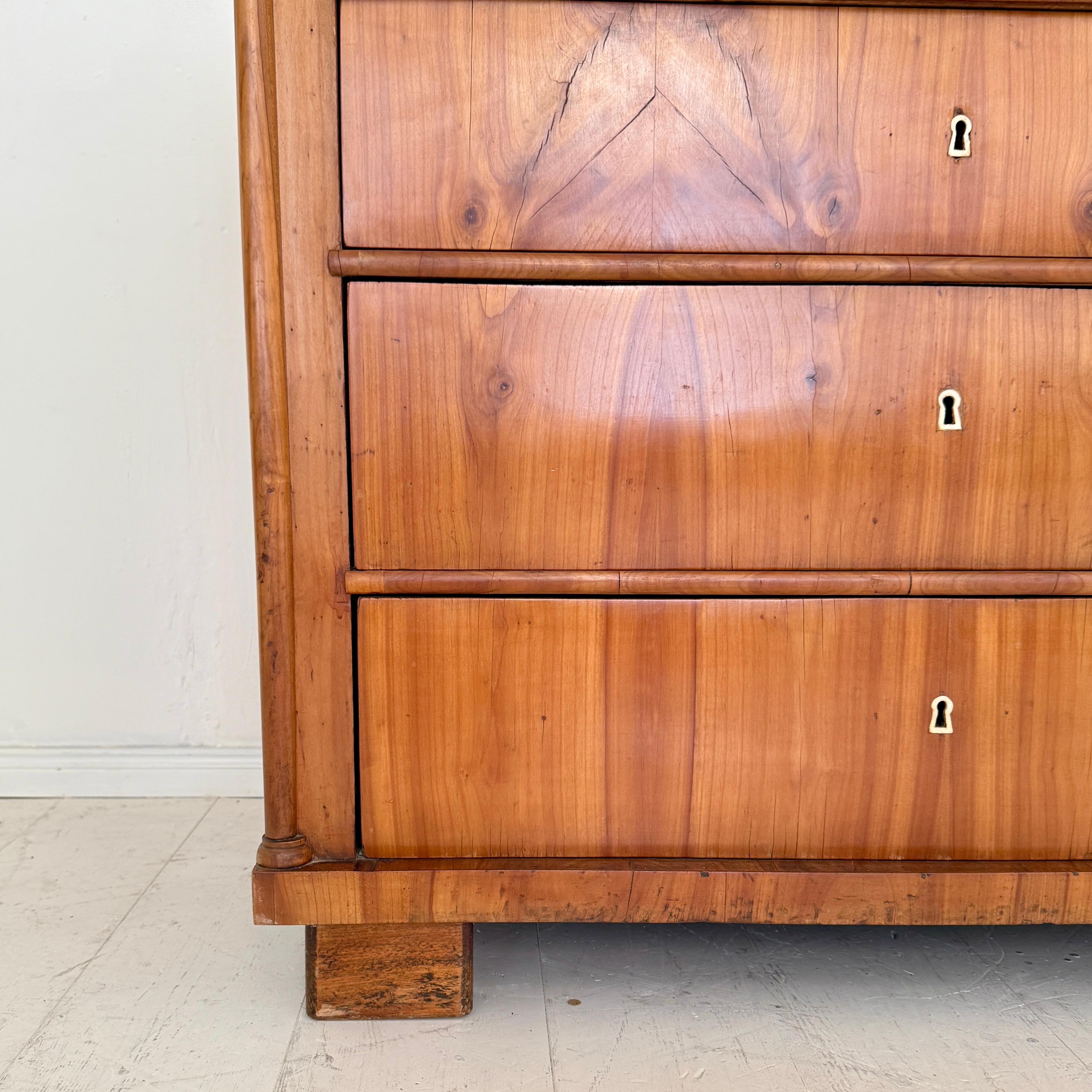 19th Century Biedermeier Chest of Drawers in Cherrywood with Columns, circa 1820 For Sale 3