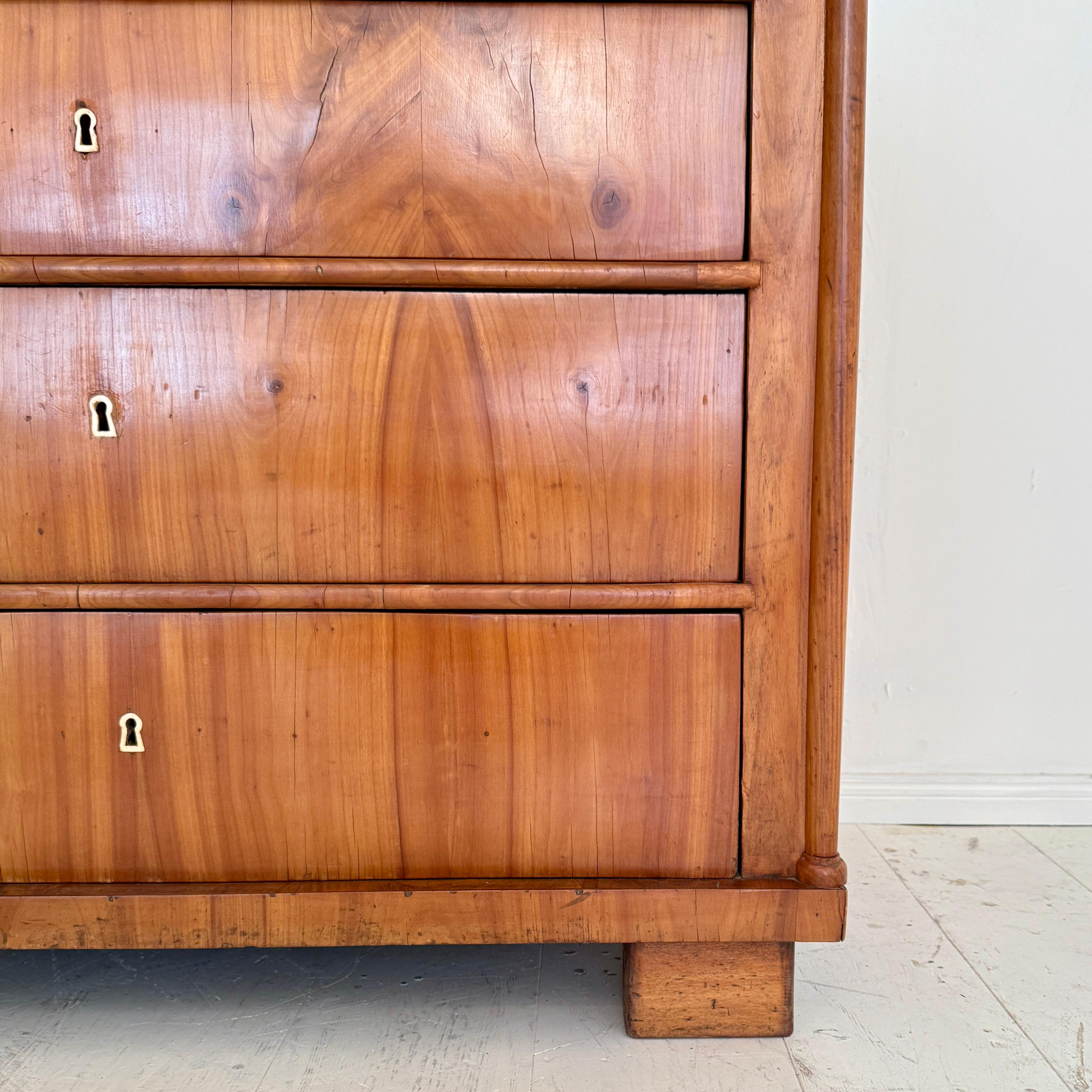 19th Century Biedermeier Chest of Drawers in Cherrywood with Columns, circa 1820 For Sale 4
