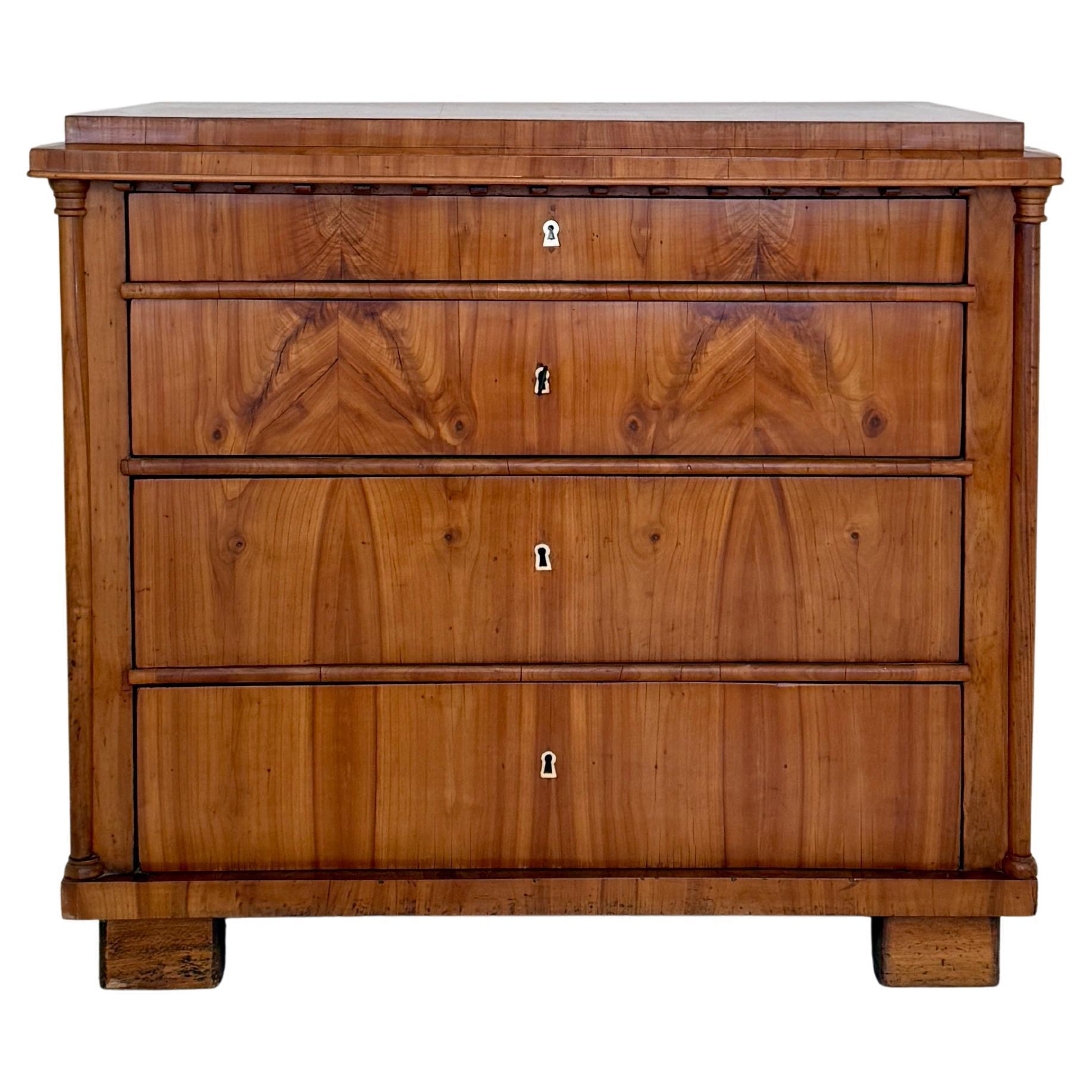 19th Century Biedermeier Chest of Drawers in Cherrywood with Columns, circa 1820 For Sale