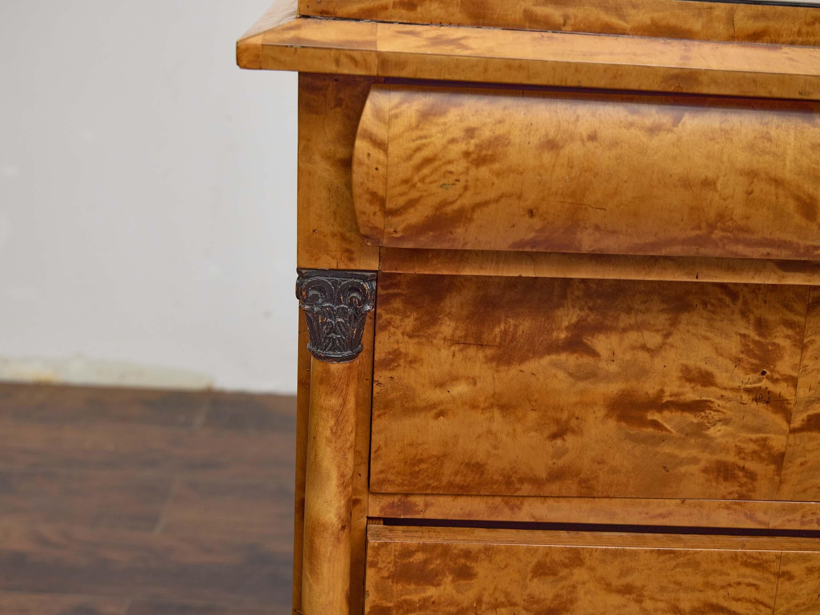 19th Century Biedermeier Chest of Drawers in Striking Tiger Maple Veneer For Sale 7