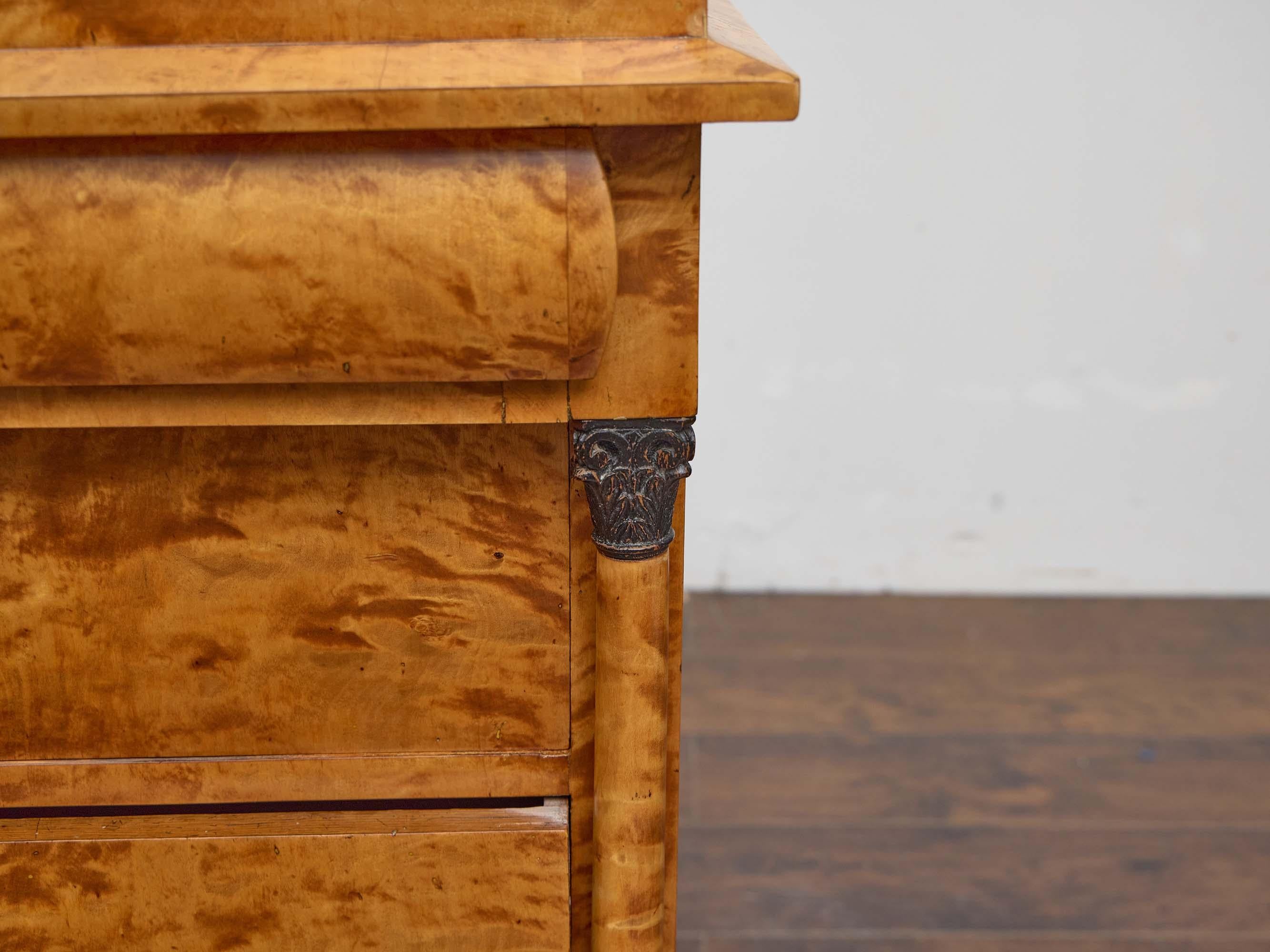 19th Century Biedermeier Chest of Drawers in Striking Tiger Maple Veneer For Sale 8