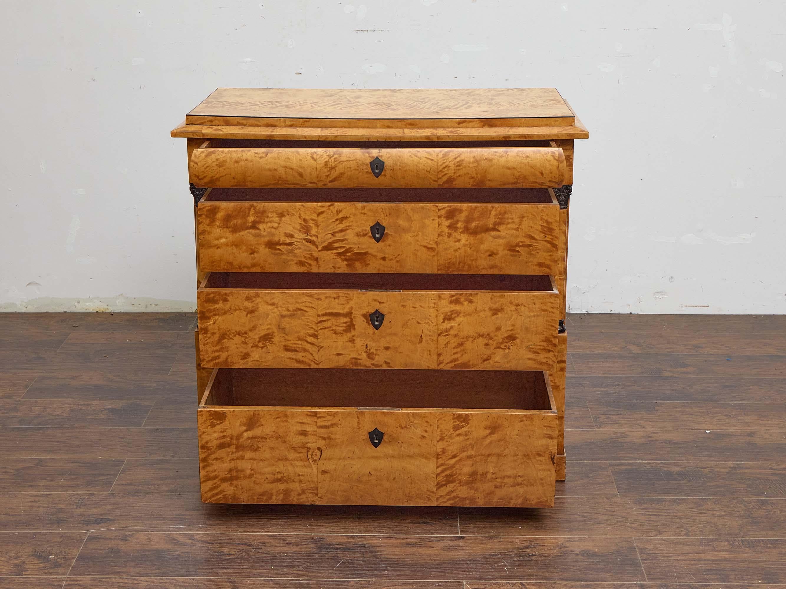 Austrian 19th Century Biedermeier Chest of Drawers in Striking Tiger Maple Veneer For Sale