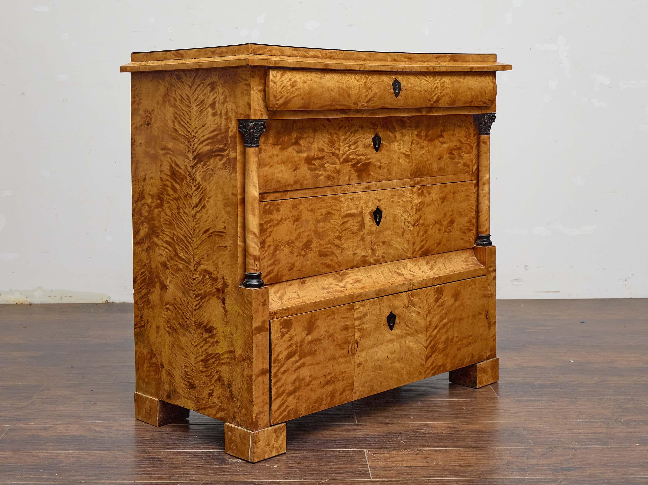 19th Century Biedermeier Chest of Drawers in Striking Tiger Maple Veneer In Good Condition For Sale In Atlanta, GA