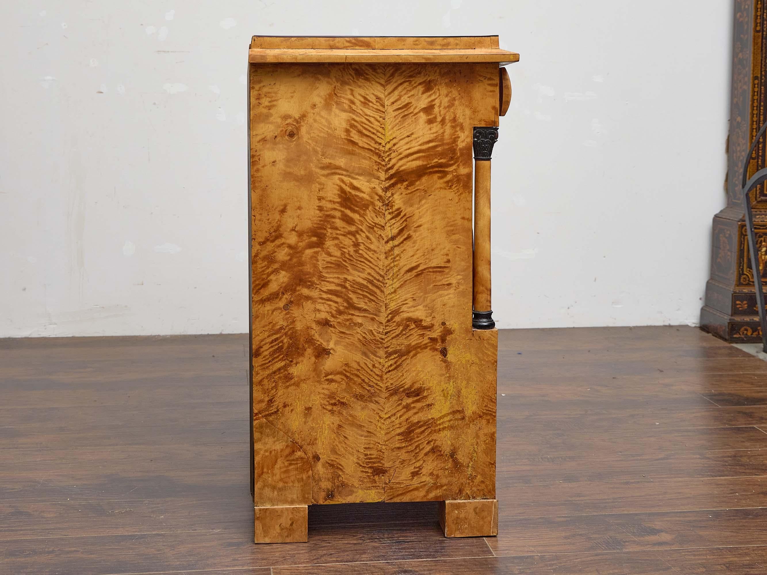 Wood 19th Century Biedermeier Chest of Drawers in Striking Tiger Maple Veneer For Sale