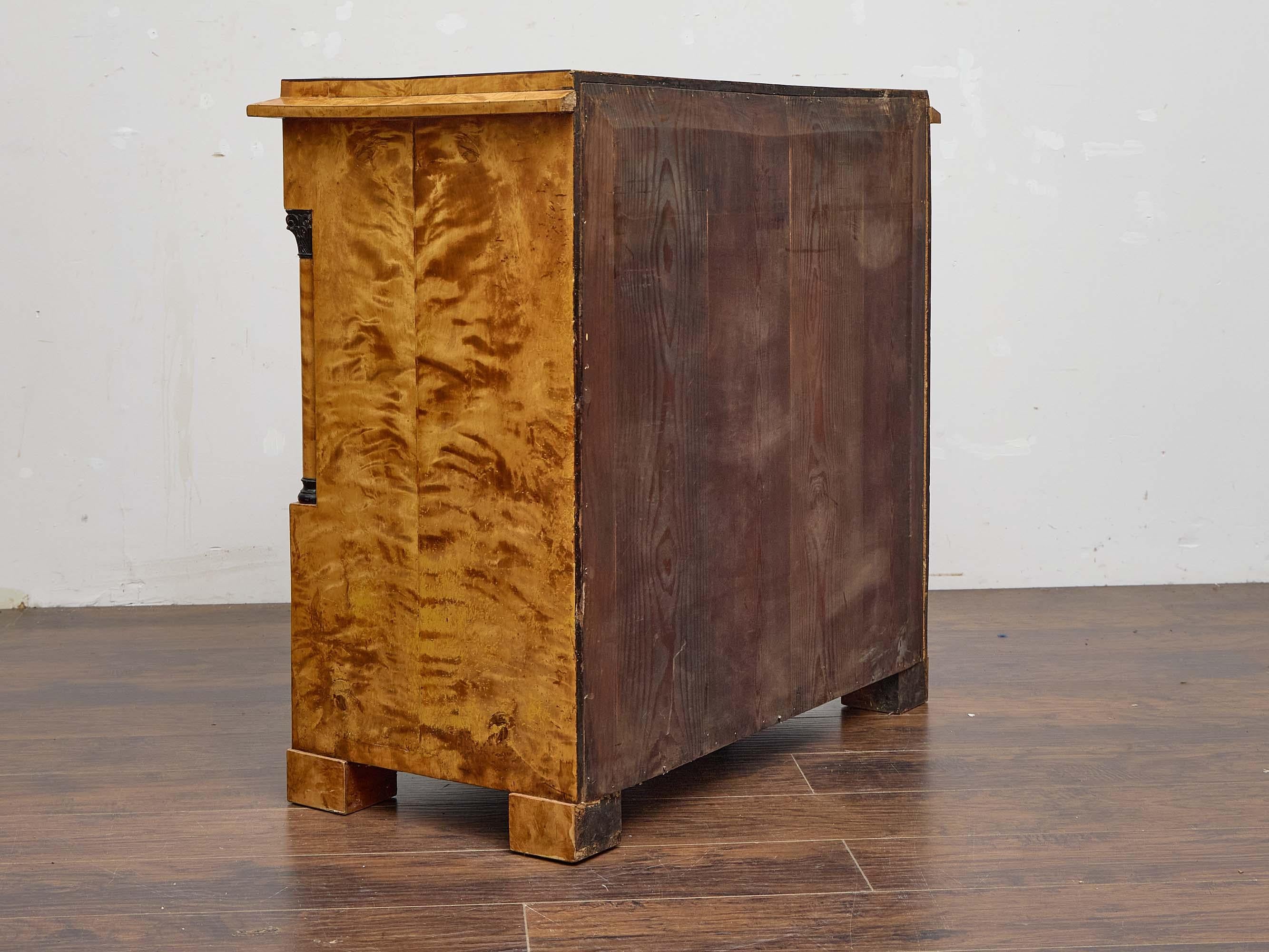 19th Century Biedermeier Chest of Drawers in Striking Tiger Maple Veneer For Sale 3