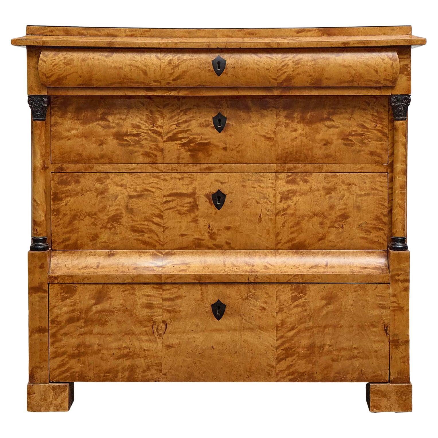 19th Century Biedermeier Chest of Drawers in Striking Tiger Maple Veneer For Sale