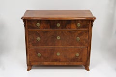 19th Century Biedermeier Chest Of Drawers With Carvings, Nutwood - AT ca. 1860