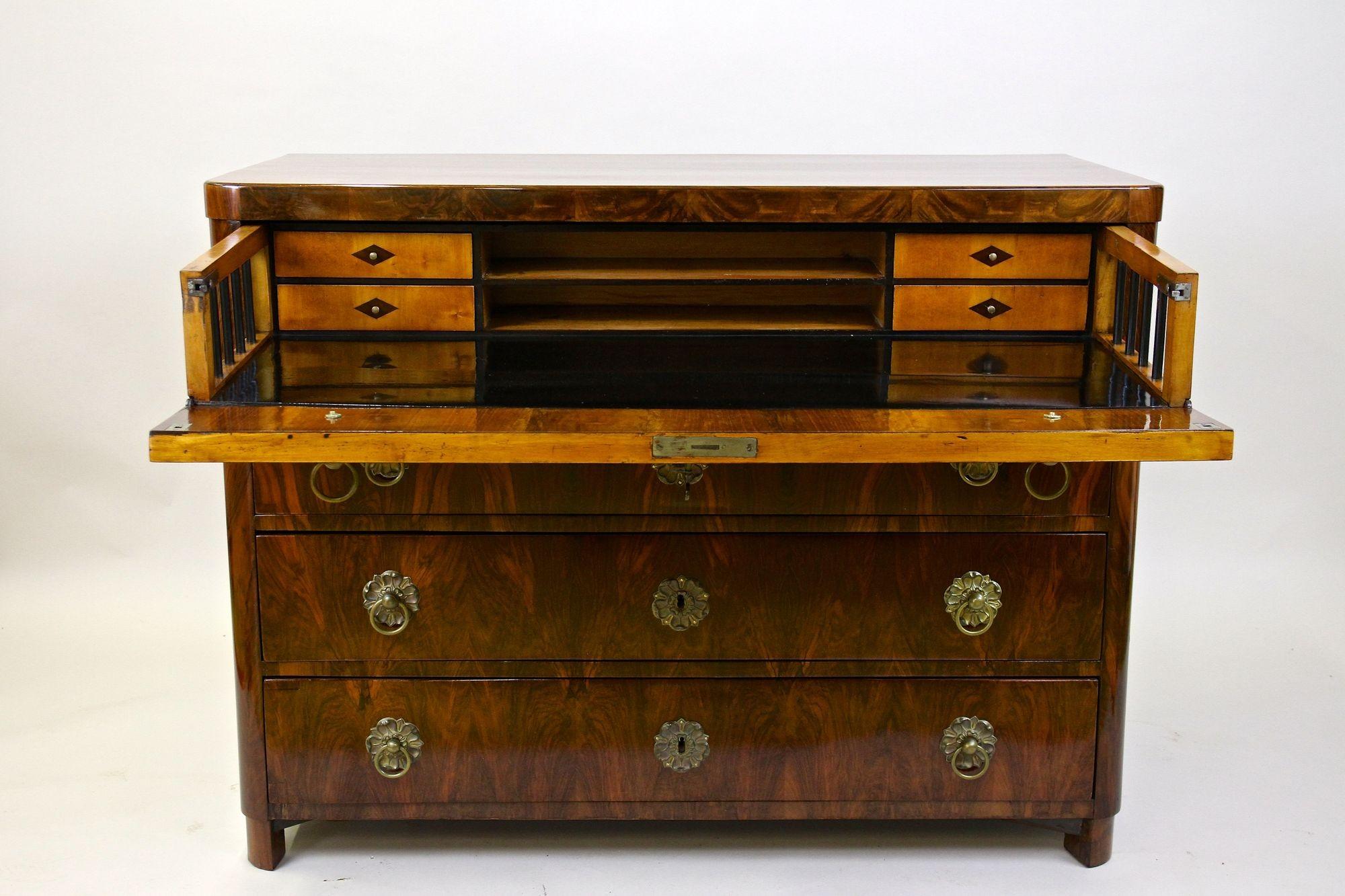 Brass 19th Century Biedermeier Chest of Drawers/ Writing Commode, Austria, ca. 1830 For Sale