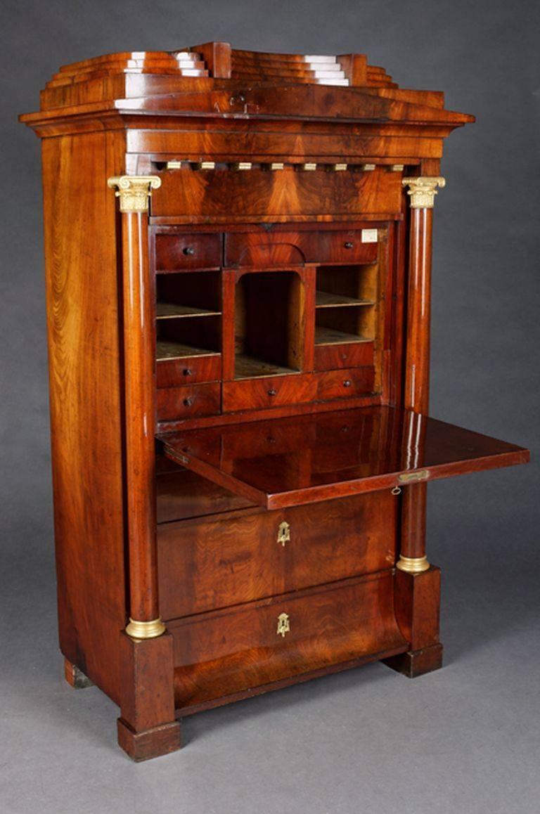 19th Century Biedermeier Column Secretary In Fair Condition For Sale In Berlin, DE