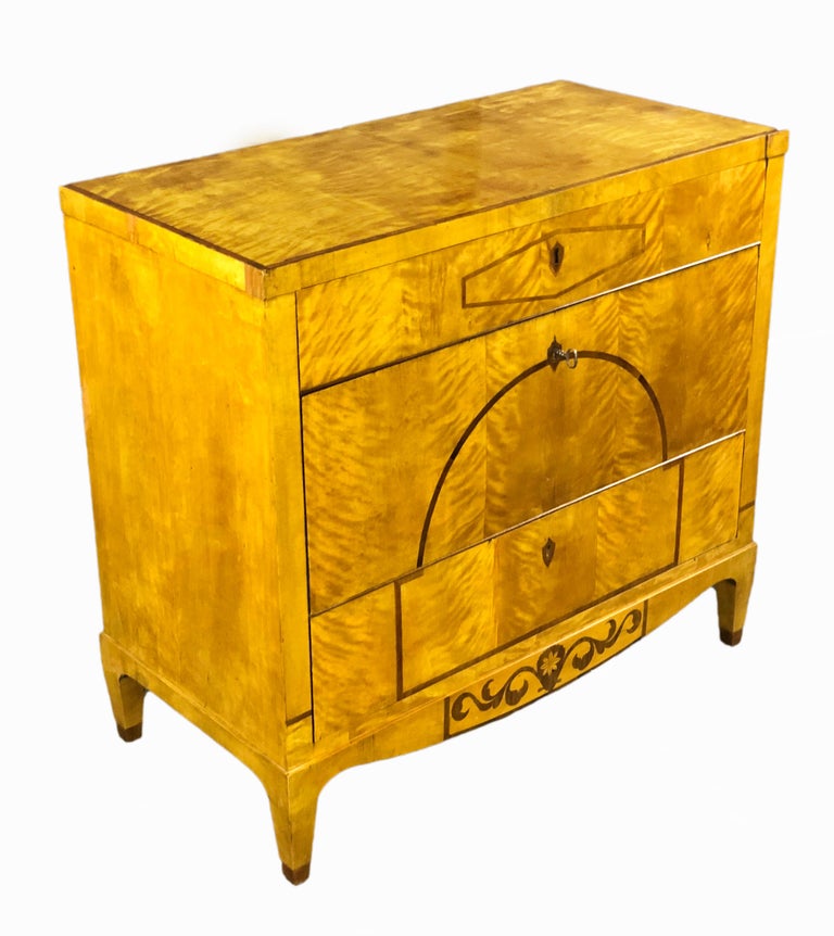 19th Century Biedermeier Commode Satin Birch German Chest Of