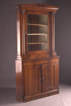 19th Century antique Biedermeier Corner Cupboard Cuba Mahogany Veneer