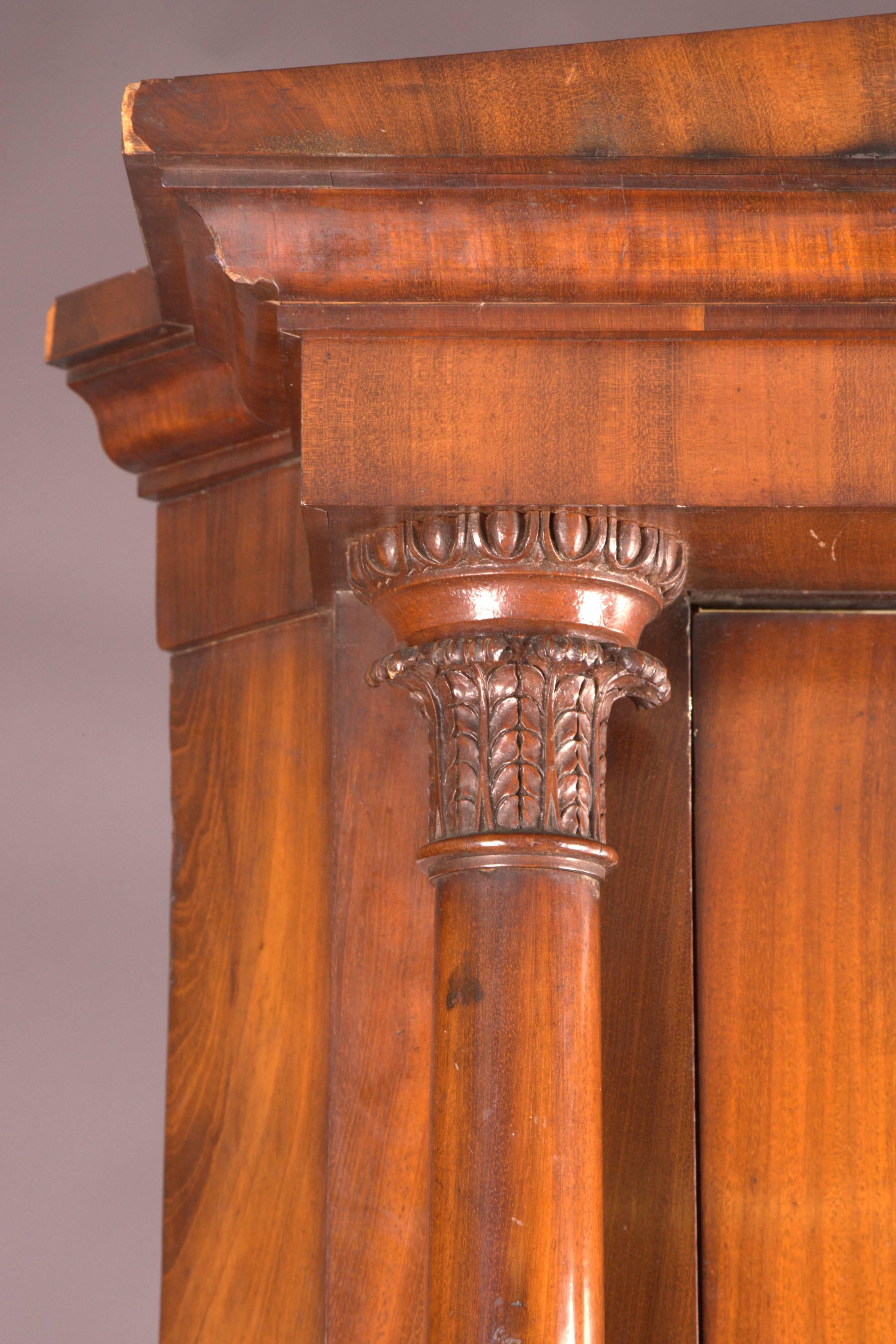 19th Century antique Biedermeier Corner Cupboard Cuba Mahogany Veneer For Sale 1