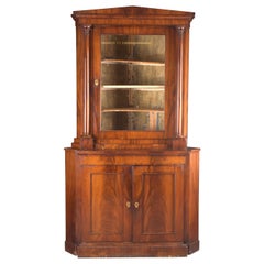 19th Century antique Biedermeier Corner Cupboard Cuba Mahogany Veneer