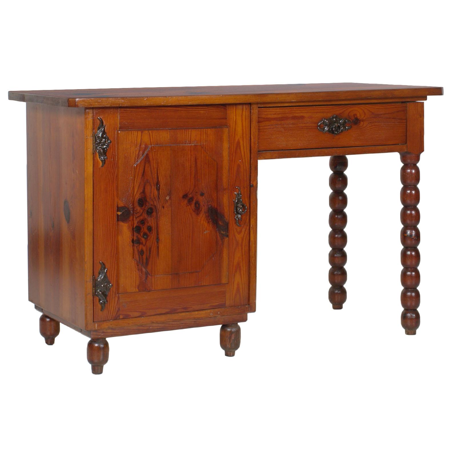 19th Century Country Tirolean Desk, Solid & Turned Larch, Restored wax-polished