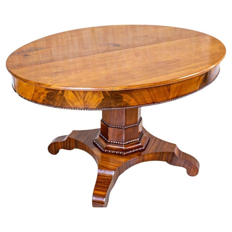 19th-Century Biedermeier Dining Table in Shellac Veneered with Mahogany For Sale