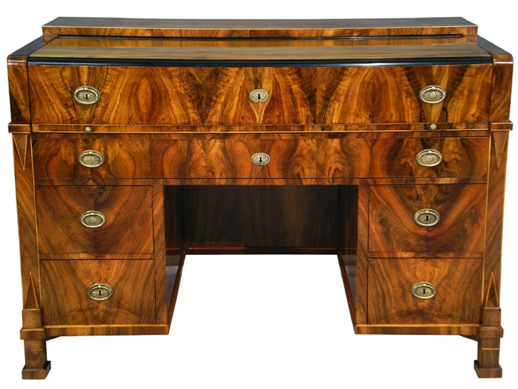 Hello,
This exceptional Biedermeier drop front desk is the best example of top-quality Viennese piece from circa 1825.

Viennese Biedermeier is distinguished by their sophisticated proportions, rare and refined design and excellent craftsmanship and