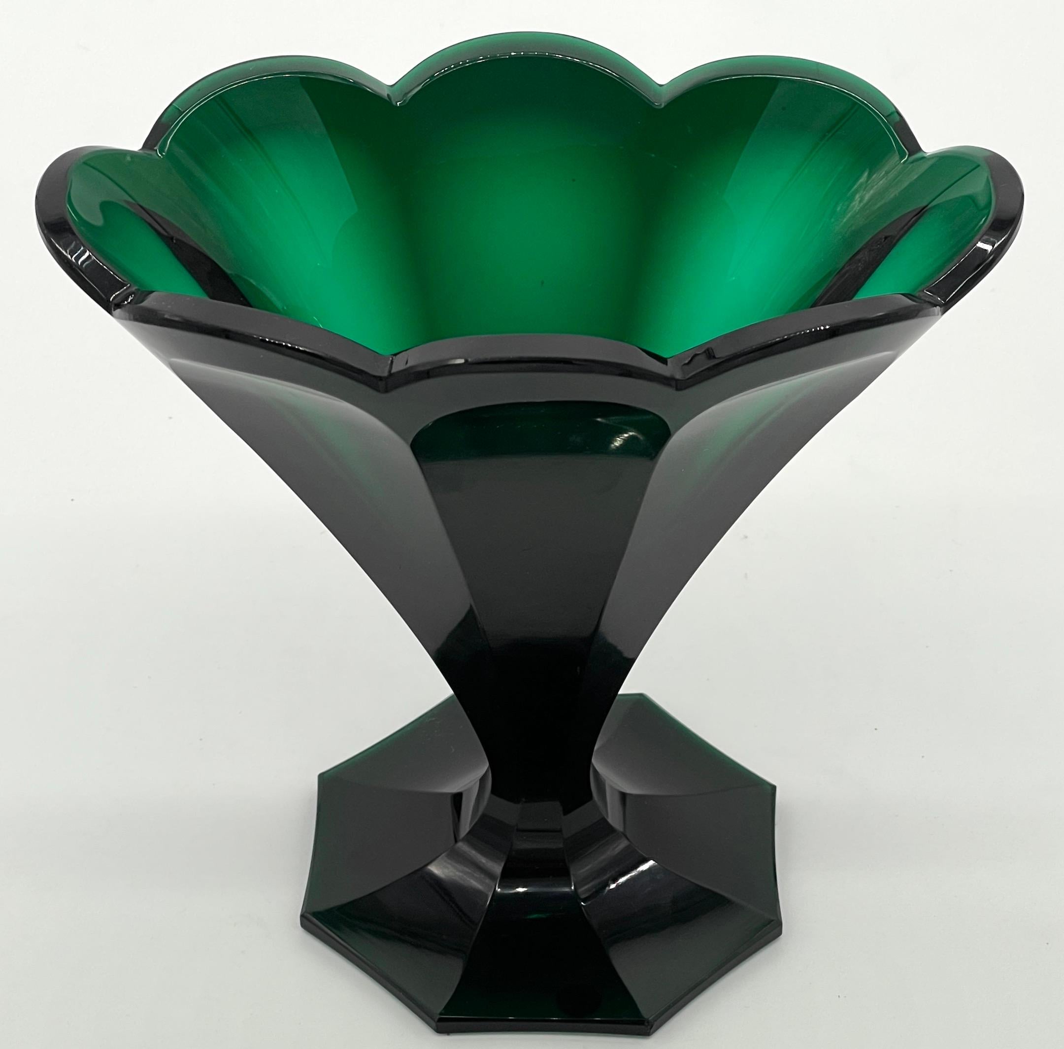 Austrian 19th Century Biedermeier Emerald Cut Crystal Oval Octagonal Vase  For Sale