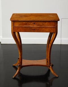 19th Century Biedermeier Fruitwood Side/Sewing Table with Two Drawers