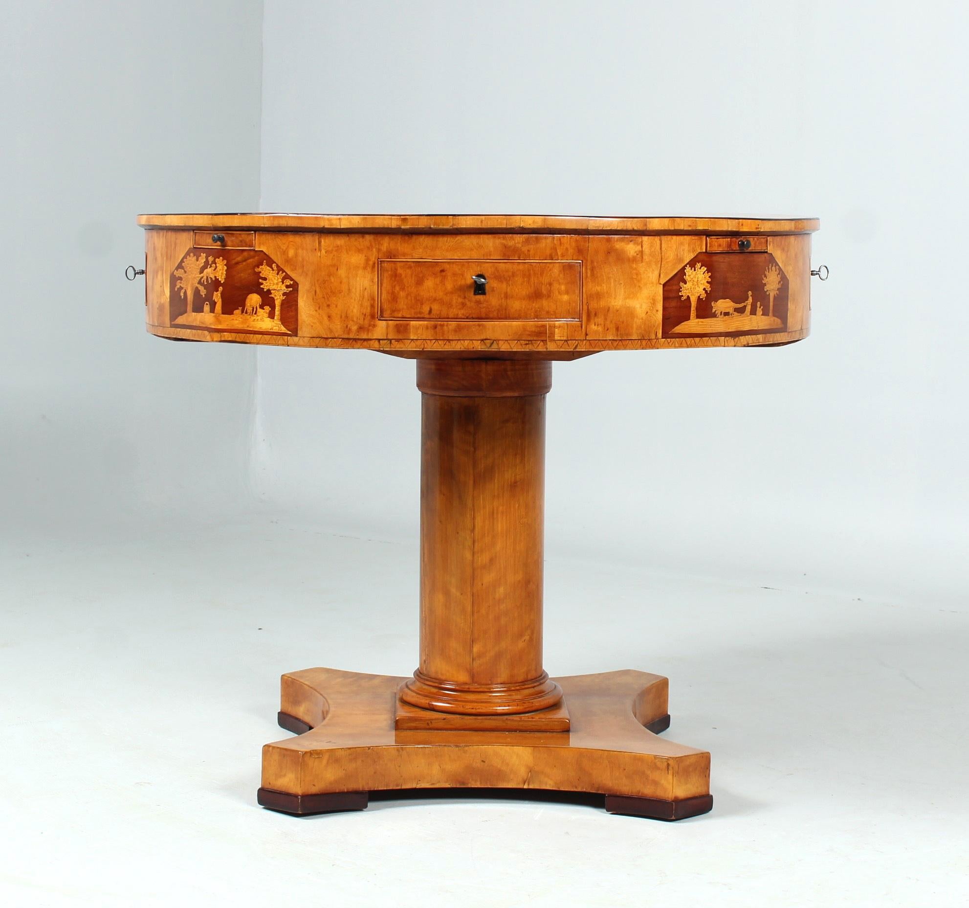 Swedish 19th Century Biedermeier Game Table with Marquetry, c. 1830