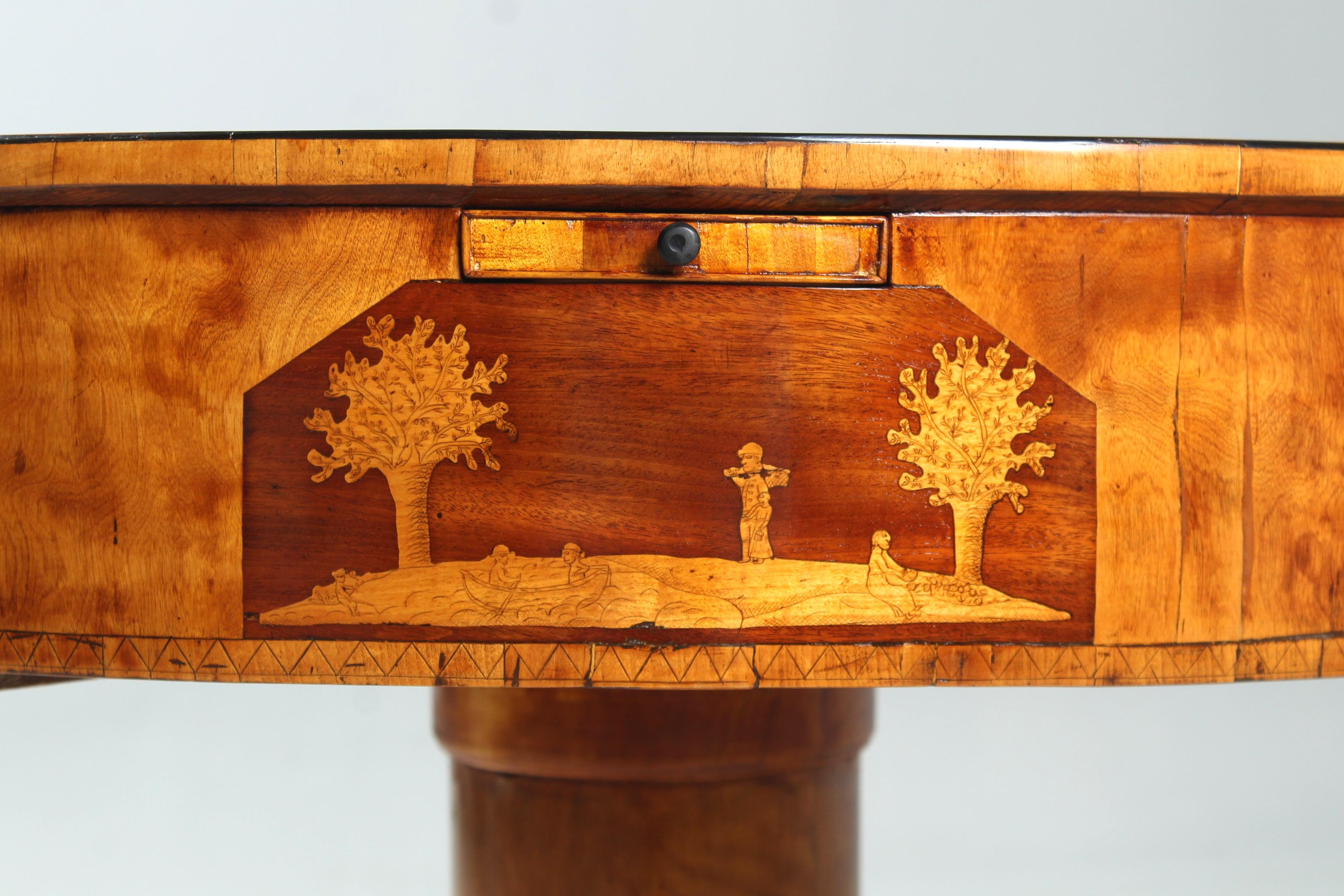 Birch 19th Century Biedermeier Game Table with Marquetry, c. 1830