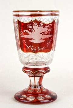 19th Century Biedermeier Glass Goblet - Engraved/ Handpainted, AT ca. 1835
