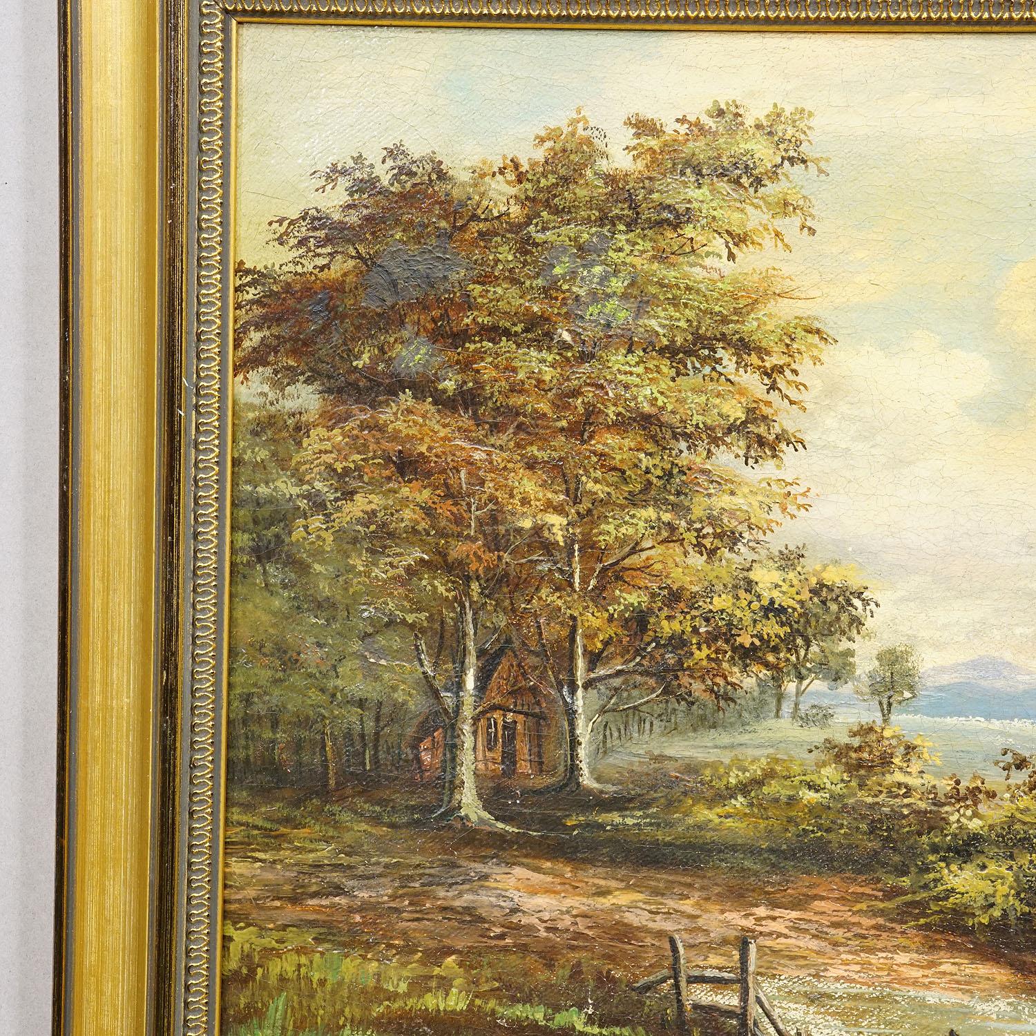 Allemand 19th Century Biedermeier Landscape Painting with Lake and Trees en vente