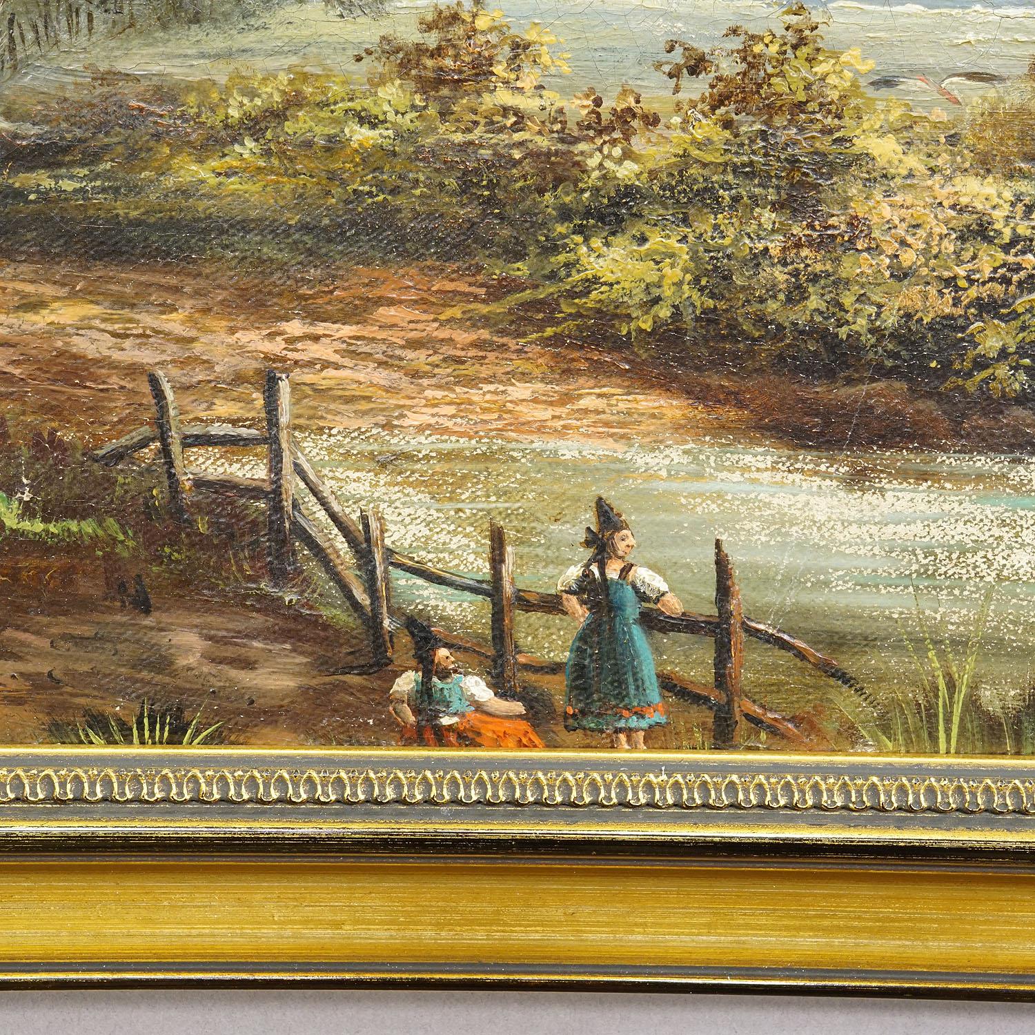 Fin du XIXe siècle 19th Century Biedermeier Landscape Painting with Lake and Trees en vente