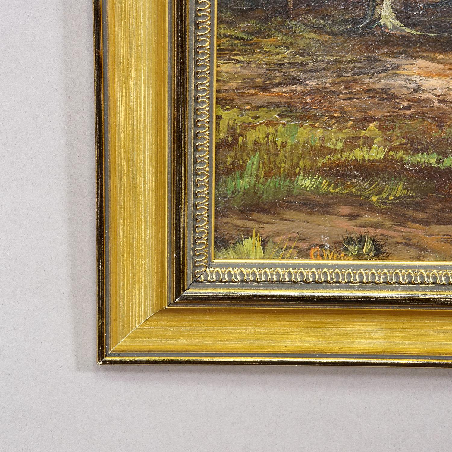 Toile 19th Century Biedermeier Landscape Painting with Lake and Trees en vente