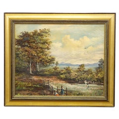 19th Century Biedermeier Landscape Painting with Lake and Trees