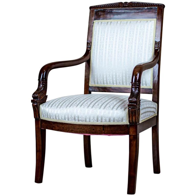 19th-Century Biedermeier Mahogany Armchair in Light Upholstery