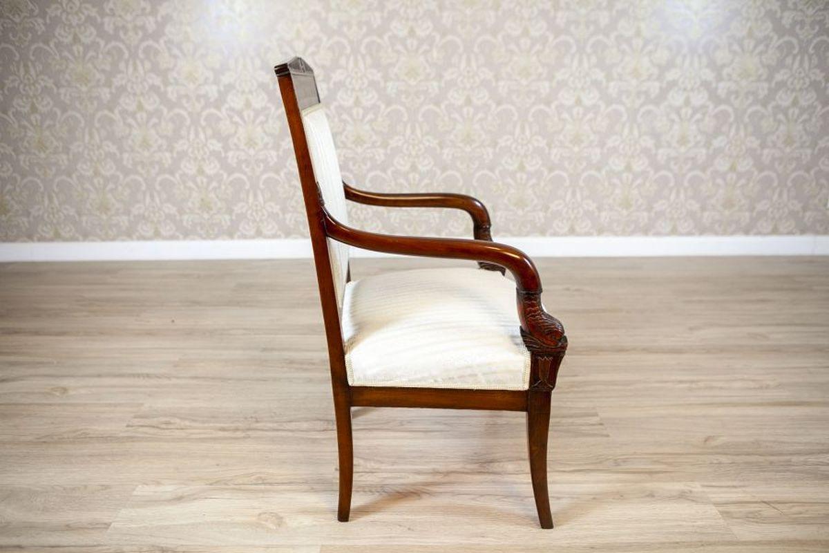 European 19th-Century Biedermeier Mahogany Armchair in Light Upholstery, 1890s
