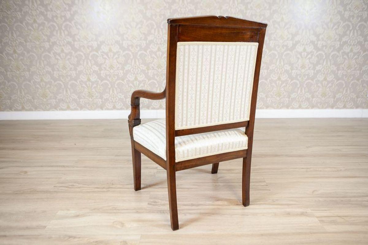 19th-Century Biedermeier Mahogany Armchair in Light Upholstery, 1890s In Good Condition In Opole, PL