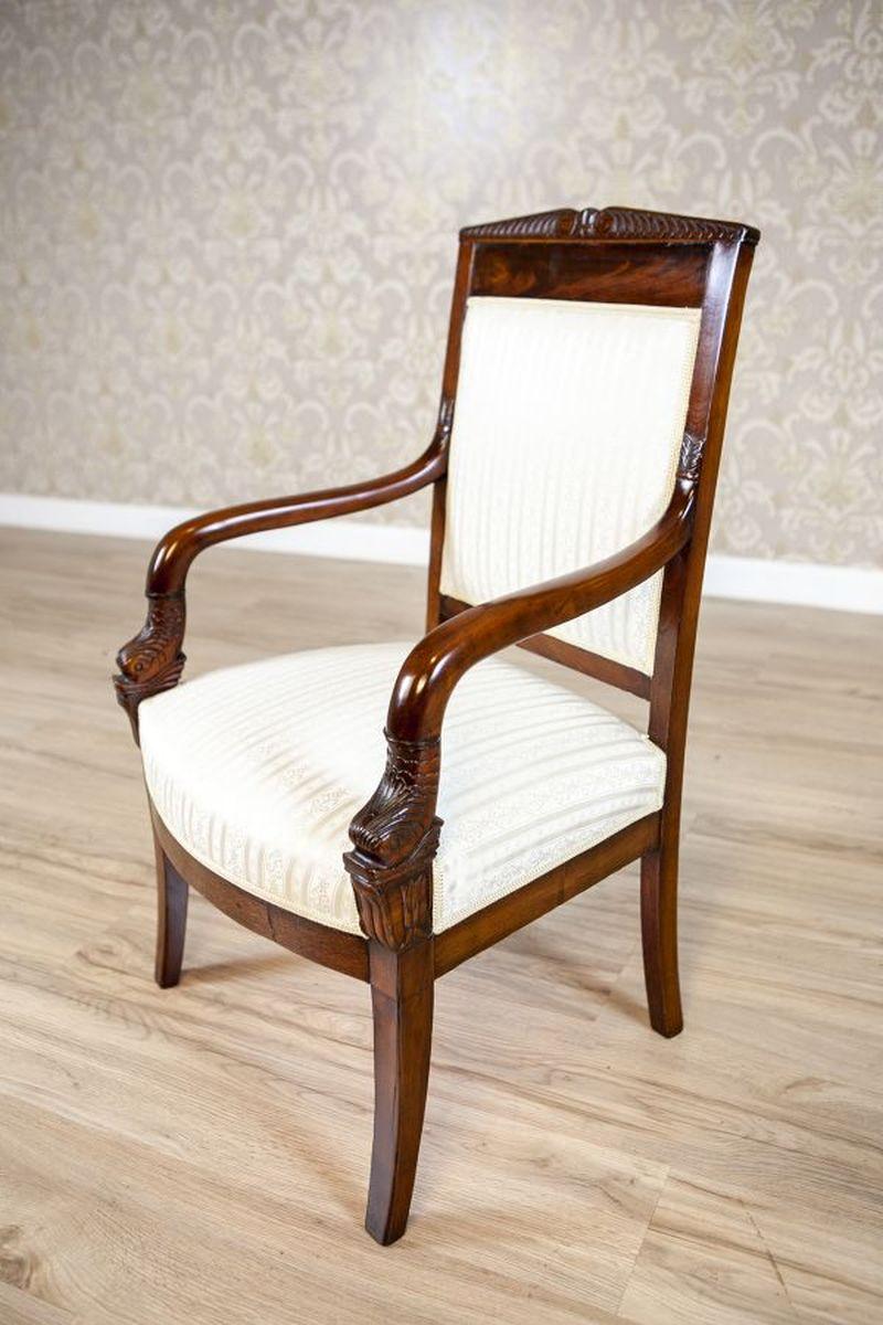 19th Century 19th-Century Biedermeier Mahogany Armchair in Light Upholstery, 1890s