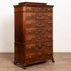 19th Century Biedermeier Mahogany Chest of Seven Drawers Highboy, Denmark