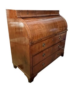 19th Century Biedermeier Mahogany Cylinder-Top Bureau Desk