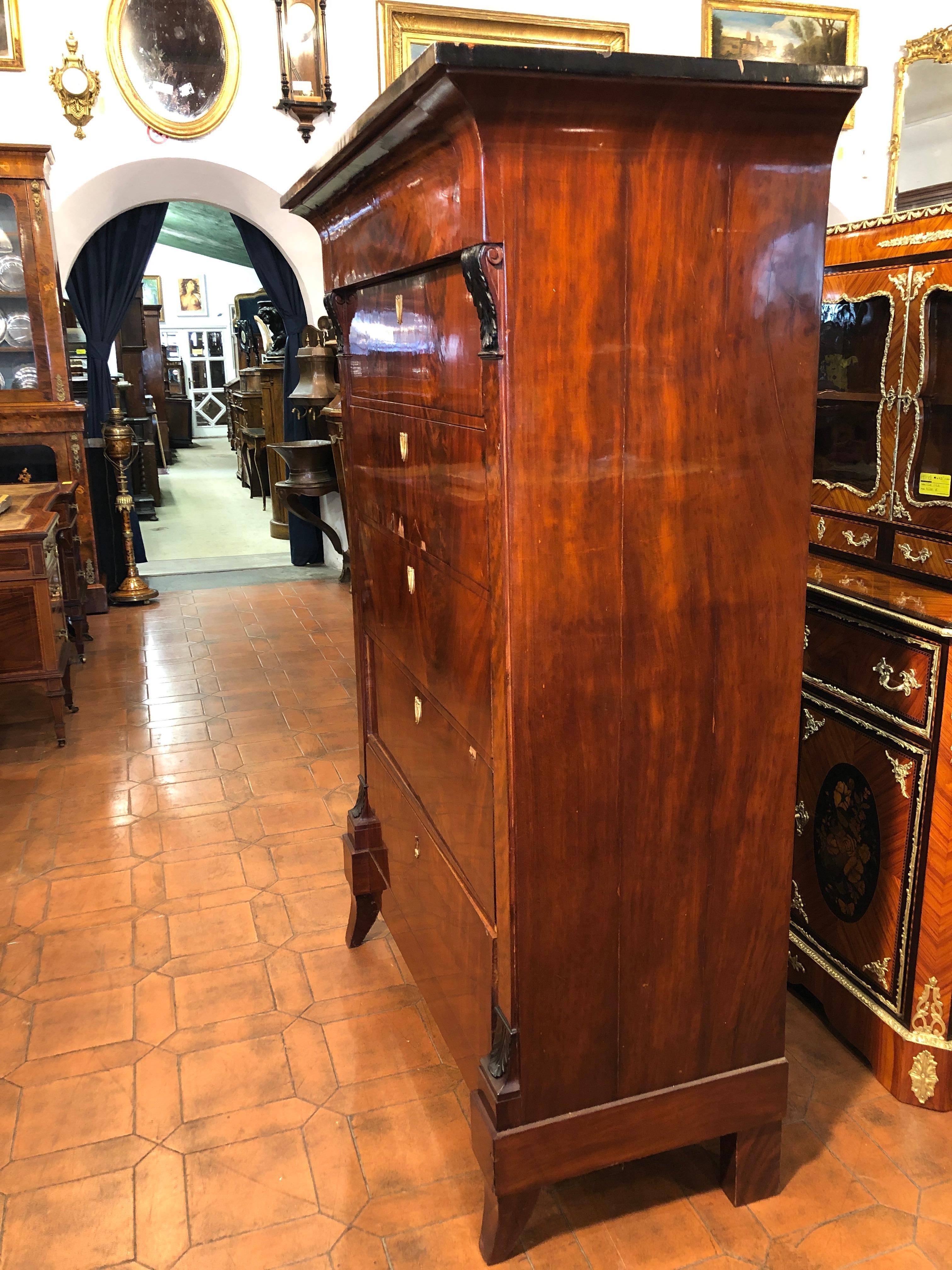 19th Century Biedermeier Mahogany German Tallboy Six Drawers, 1830s In Good Condition In Roma, RM