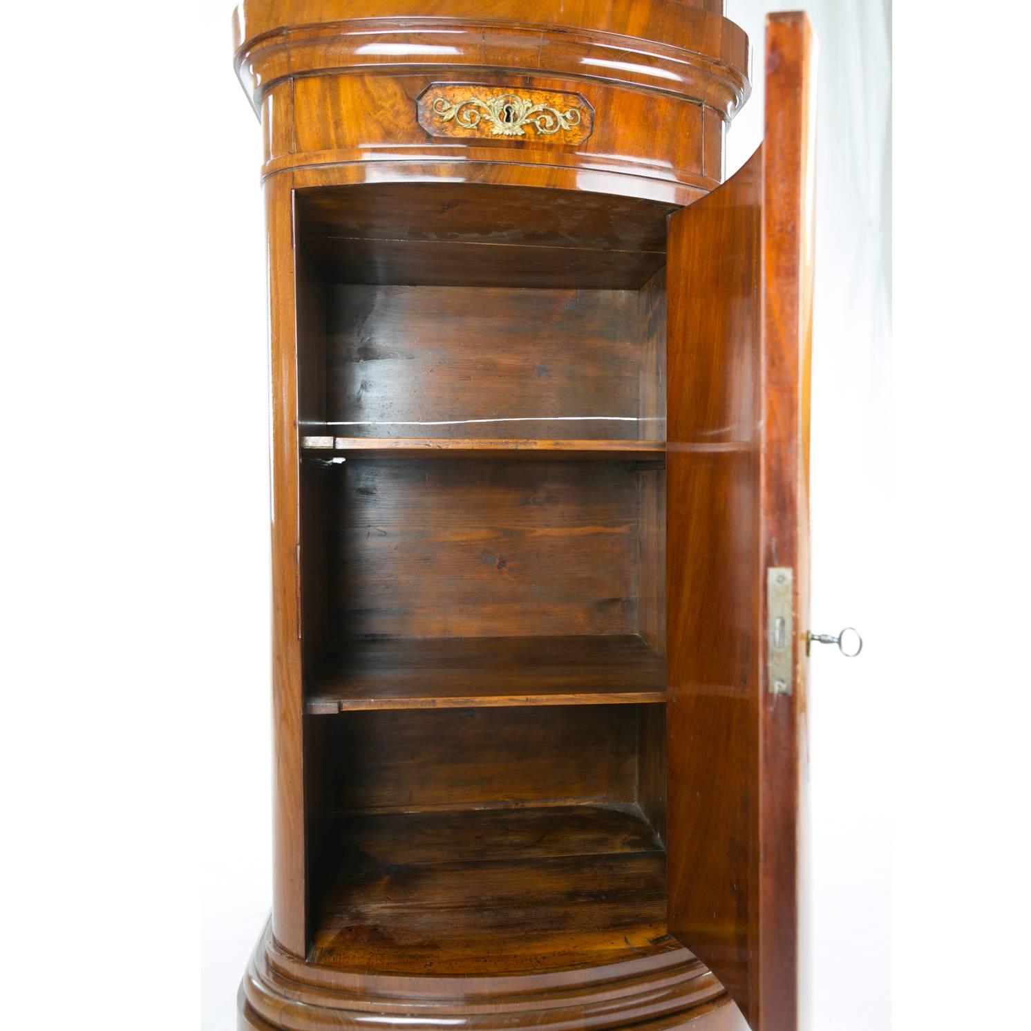 German 19th Century Biedermeier Mahogany Veneer Pillar Cupboard For Sale