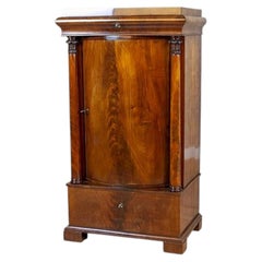 Biedermeier-presse aus Mahagoniholz und Furnier-Leinen aus dem 19. Jahrhundert